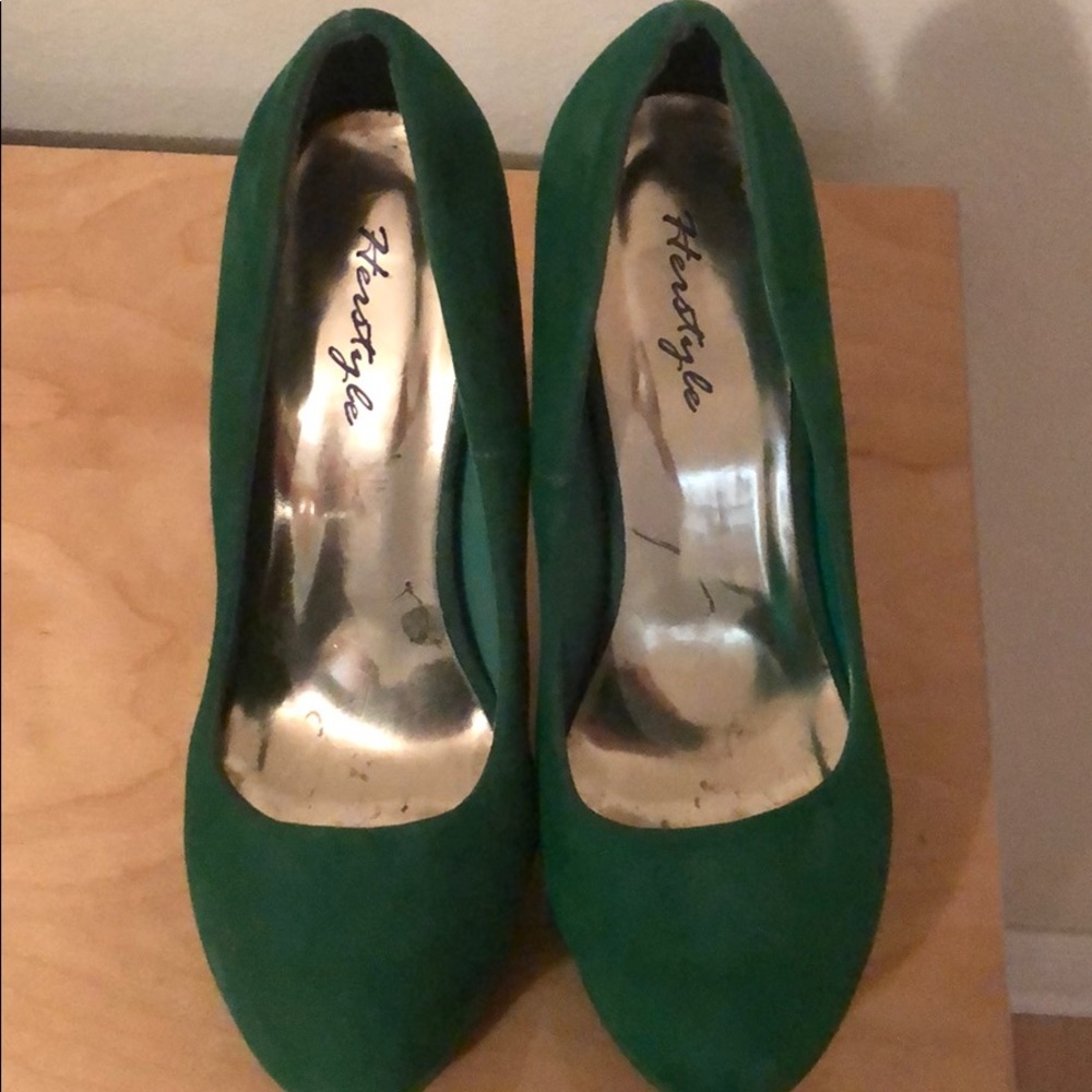 Green 5 inch soft material velvet like HEELS